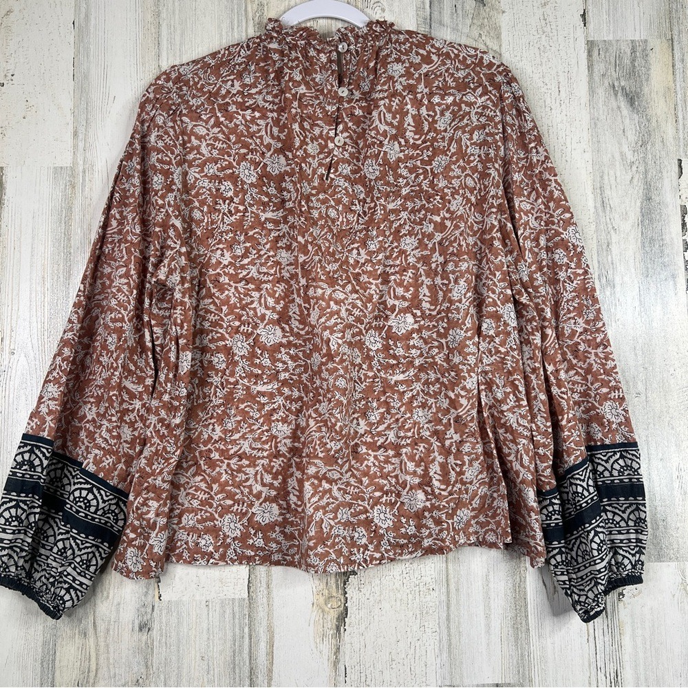 Cleobella Nasir Raja Floral Blouse Large Ruched Neck Cotton Boho Luxe Top - Picture 11 of 17